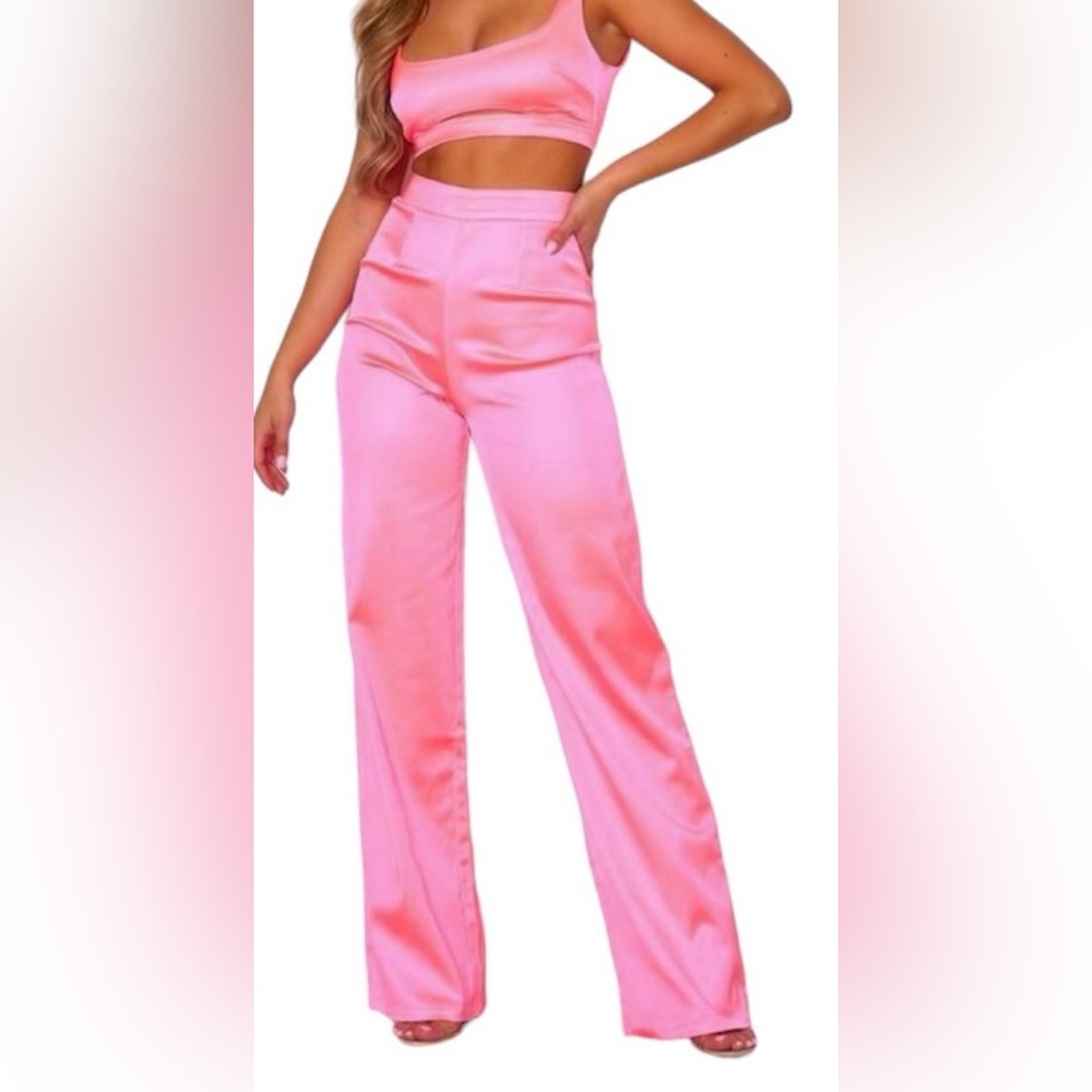 White Fox Boutique pink satin pants